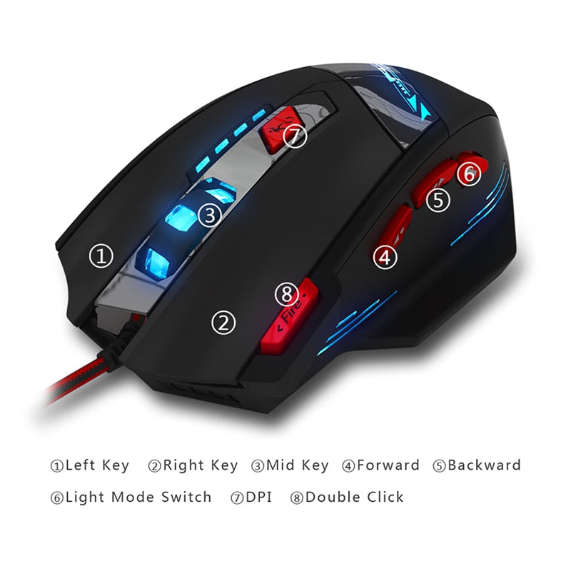 Free shipping ZELOTES T-90 8 Key 9200 DPI Wired USB  Gaming Mouse