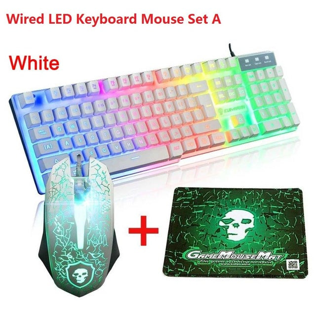 Wired /Wireless LED Keyboard Mouse Set Rainbow Backlight USB Luminous Mute Ergonomic Gaming Keyboard Mouse Pad Kit for PC Gamer