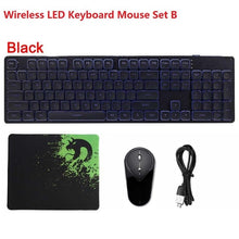 Load image into Gallery viewer, Wired /Wireless LED Keyboard Mouse Set Rainbow Backlight USB Luminous Mute Ergonomic Gaming Keyboard Mouse Pad Kit for PC Gamer