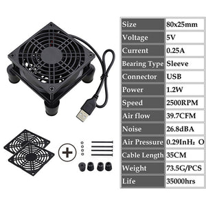 Gdstime 5V USB Router Fan 80mm 92mm 120mm 140mm DIY TV Box Ball/Sleeve Cooler W/Controller &amp; Protective Net Desktop Cooling Fan