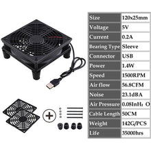 Load image into Gallery viewer, Gdstime 5V USB Router Fan 80mm 92mm 120mm 140mm DIY TV Box Ball/Sleeve Cooler W/Controller &amp; Protective Net Desktop Cooling Fan