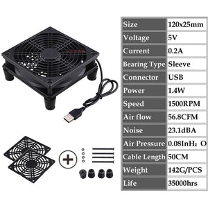 Gdstime 5V USB Router Fan 80mm 92mm 120mm 140mm DIY TV Box Ball/Sleeve Cooler W/Controller &amp; Protective Net Desktop Cooling Fan