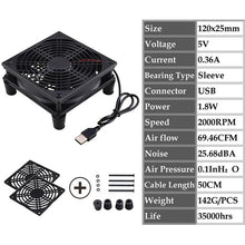 Load image into Gallery viewer, Gdstime 5V USB Router Fan 80mm 92mm 120mm 140mm DIY TV Box Ball/Sleeve Cooler W/Controller &amp; Protective Net Desktop Cooling Fan