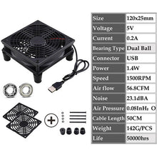 Load image into Gallery viewer, Gdstime 5V USB Router Fan 80mm 92mm 120mm 140mm DIY TV Box Ball/Sleeve Cooler W/Controller &amp; Protective Net Desktop Cooling Fan