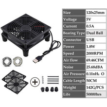 Load image into Gallery viewer, Gdstime 5V USB Router Fan 80mm 92mm 120mm 140mm DIY TV Box Ball/Sleeve Cooler W/Controller &amp; Protective Net Desktop Cooling Fan