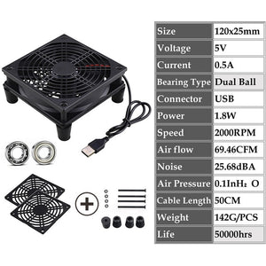 Gdstime 5V USB Router Fan 80mm 92mm 120mm 140mm DIY TV Box Ball/Sleeve Cooler W/Controller &amp; Protective Net Desktop Cooling Fan