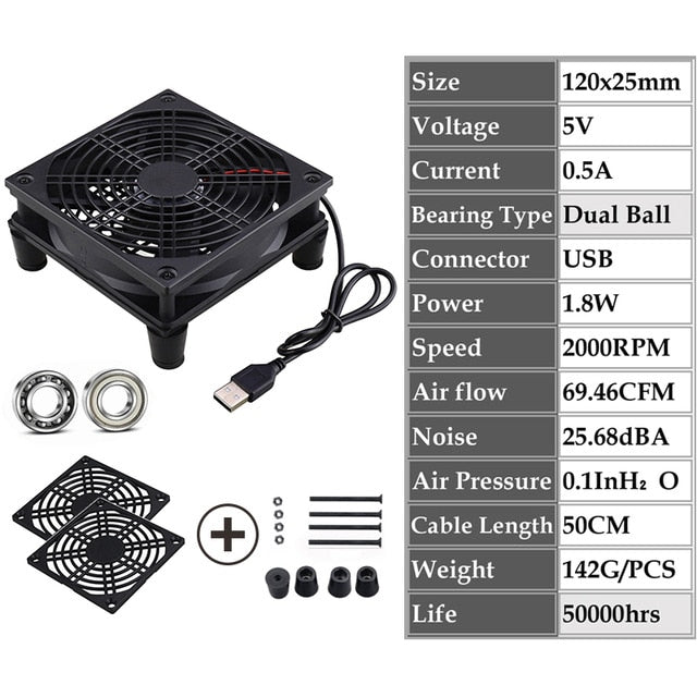 Gdstime 5V USB Router Fan 80mm 92mm 120mm 140mm DIY TV Box Ball/Sleeve Cooler W/Controller & Protective Net Desktop Cooling Fan