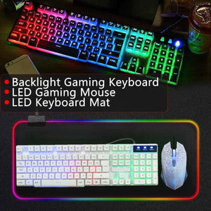 Wired /Wireless LED Keyboard Mouse Set Rainbow Backlight USB Luminous Mute Ergonomic Gaming Keyboard Mouse Pad Kit for PC Gamer